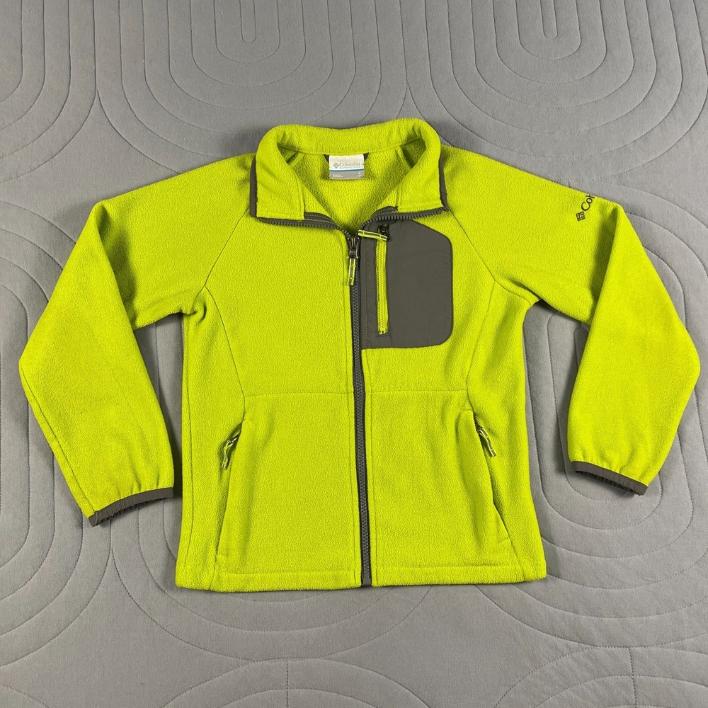 Columbia Youth Small (8) Green Fleece Jacket Full Zip Front 2 Zip Pockets